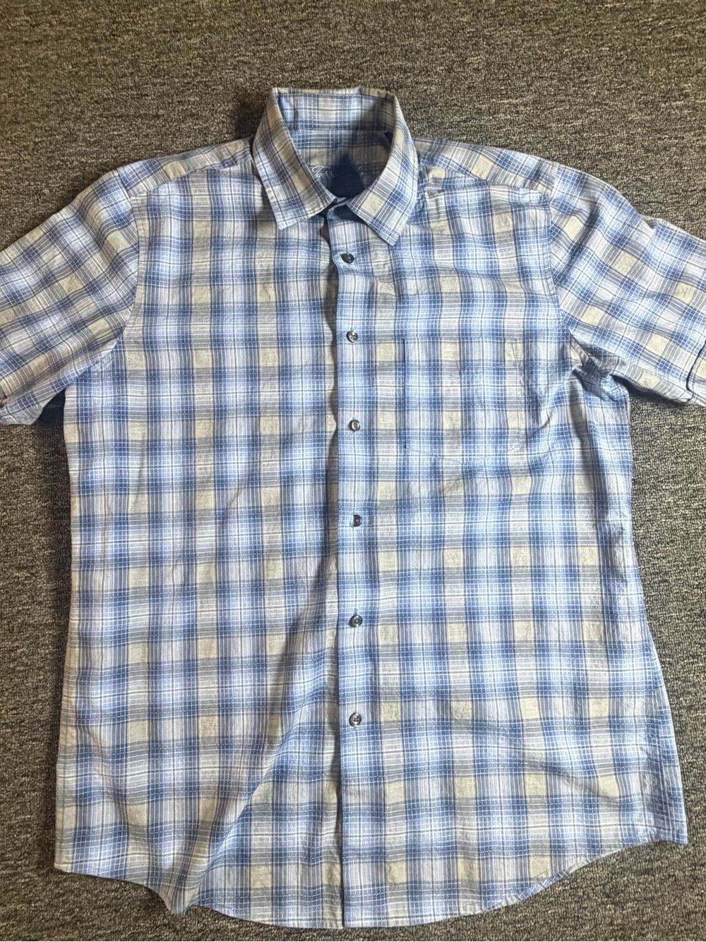 Tasso Elba Men's Woven Cotton Plaid Button-Up Shirt M Blue White Short Sleeve
